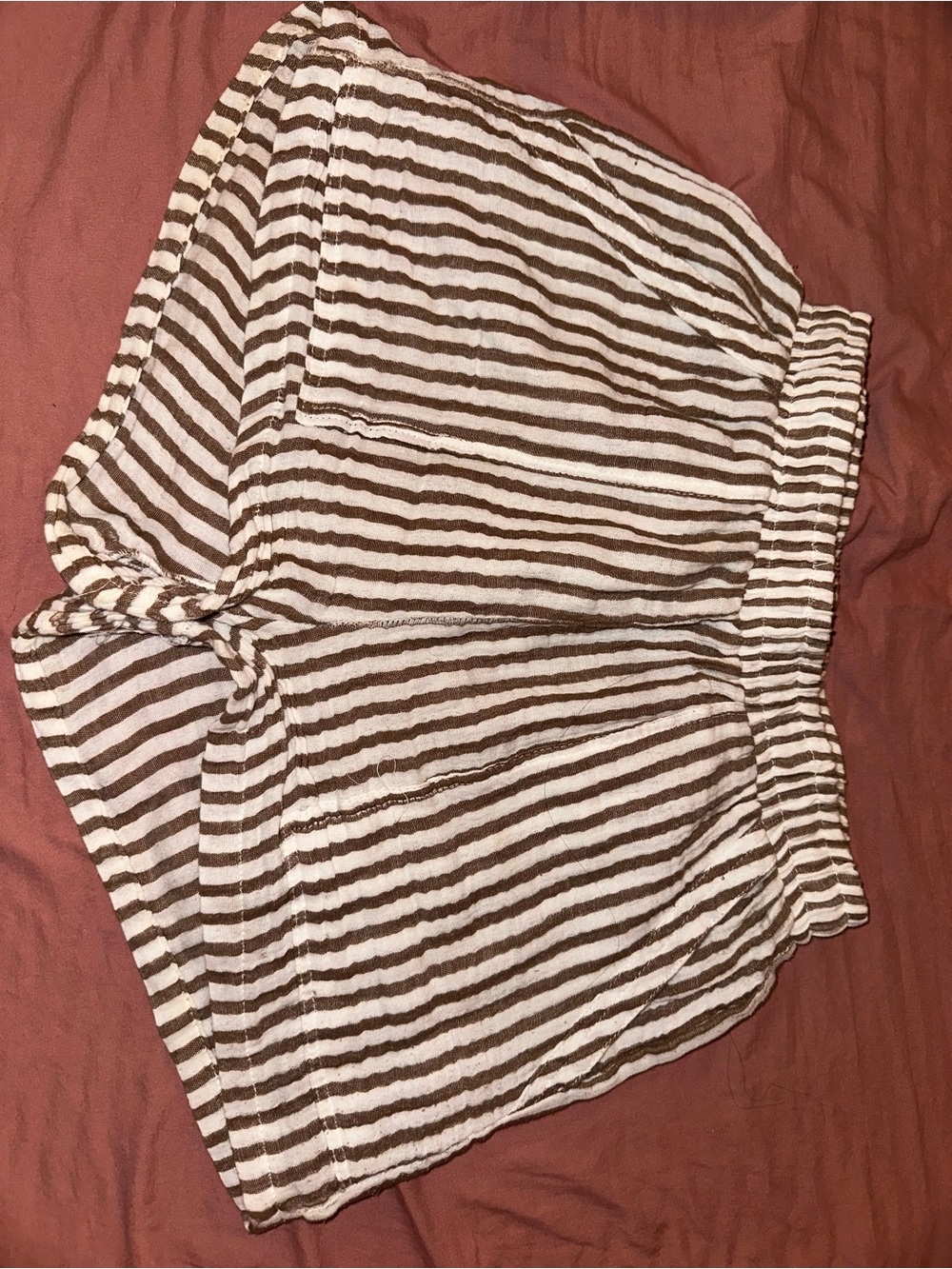 Love Notes White & Brown Striped Knit Shorts